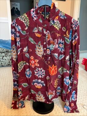 Floral Button-Up Blouse in Burgundy by APNY